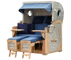 deVries Strandkorb, Teak, XL, mit Champagnerkühler