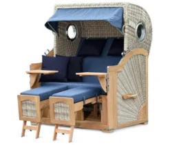 deVries Strandkorb, Teak, XL, mit Champagnerkühler