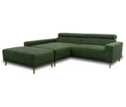 DOMO Eck-Schlafsofa »Malmö« mit Hocker, Longchair links, dunkelgrün/holzfarben