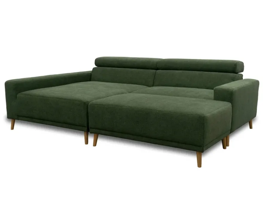 DOMO Eck-Schlafsofa »Malmö« mit Hocker, Longchair links, dunkelgrün/holzfarben