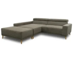 DOMO Eck-Schlafsofa »Malmö« mit Hocker, Longchair links, grau/holzfarben