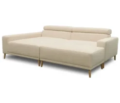 DOMO Eck-Schlafsofa »Malmö« mit Hocker, Longchair links, creme/holzfarben