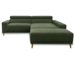 DOMO Eck-Schlafsofa »Malmö« mit Hocker, Longchair rechts, dunkelgrün/holzfarben