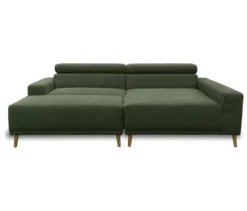 DOMO Eck-Schlafsofa »Malmö« mit Hocker, Longchair rechts, dunkelgrün/holzfarben