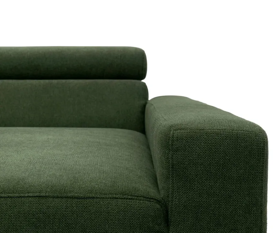 DOMO Eck-Schlafsofa »Malmö« mit Hocker, Longchair rechts, dunkelgrün/holzfarben