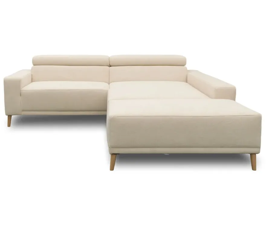 DOMO Eck-Schlafsofa »Malmö« mit Hocker, Longchair rechts, creme/holzfarben