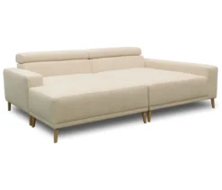 DOMO Eck-Schlafsofa »Malmö« mit Hocker, Longchair rechts, creme/holzfarben