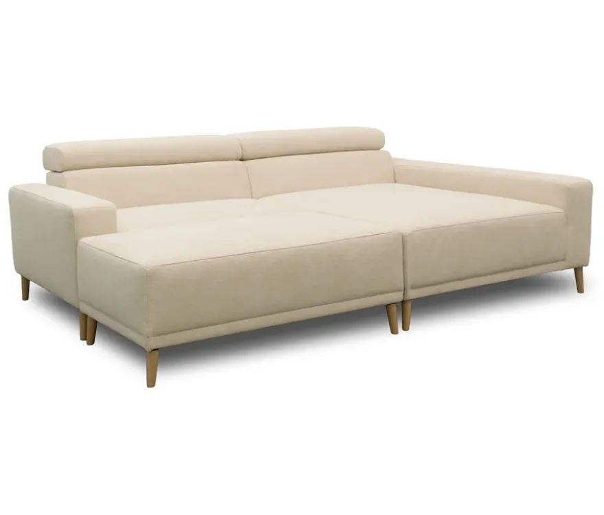 DOMO Eck-Schlafsofa »Malmö« mit Hocker, Longchair rechts, creme/holzfarben
