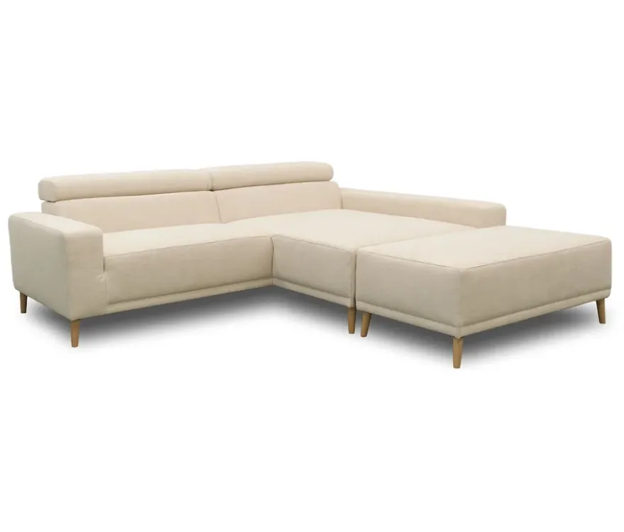 DOMO Eck-Schlafsofa »Malmö« mit Hocker, Longchair rechts, creme/holzfarben