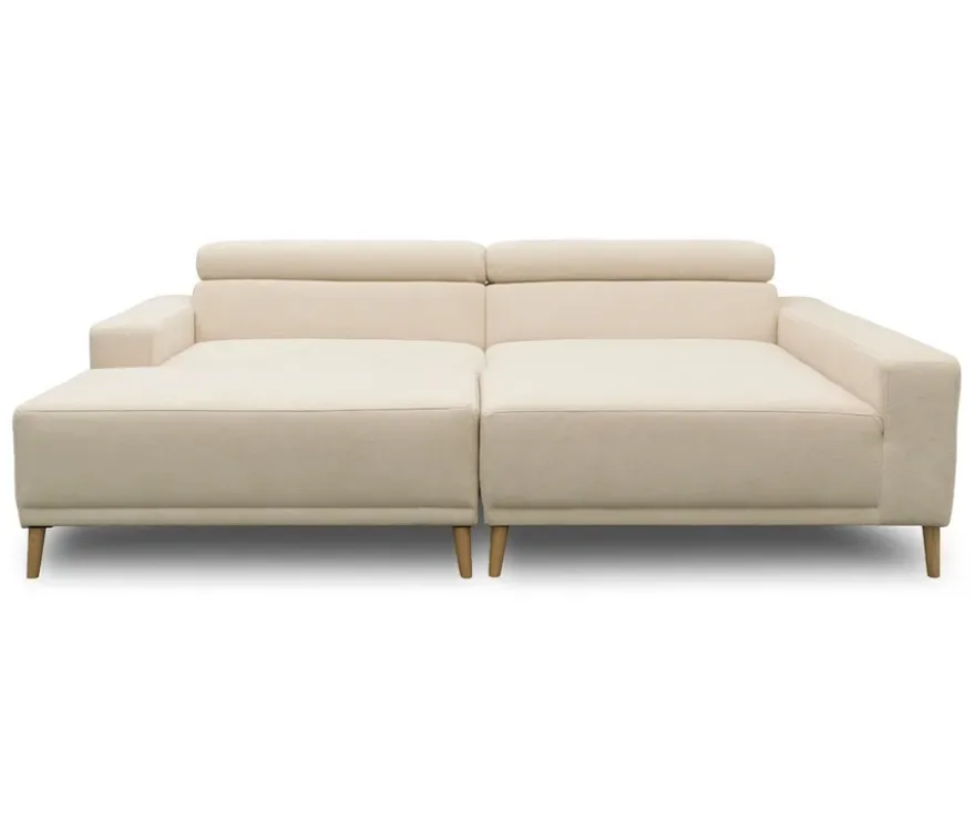 DOMO Eck-Schlafsofa »Malmö« mit Hocker, Longchair rechts, creme/holzfarben