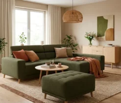 DOMO Ecksofa mit Hocker »Helsingborg«, grün, rechts