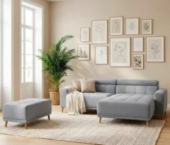 DOMO Ecksofa mit Hocker »Helsingborg«, blau, rechts