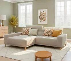 DOMO Ecksofa mit Longchair »Helsingborg«, sandfarben, links