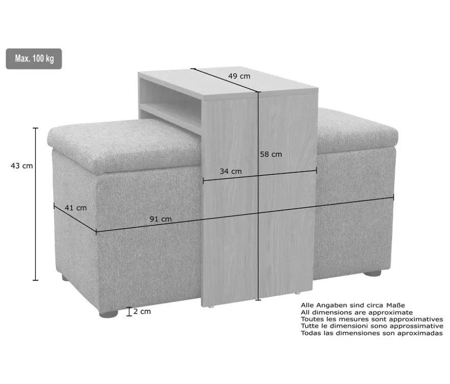 DOMO Hocker mit Tisch »Kopenhagen«, grau