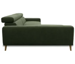 DOMO Sofa »Malmö«, Longchair links, mit Kopfteilverstellung, grün/holz
