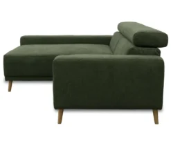 DOMO Sofa »Malmö«, Longchair links, mit Kopfteilverstellung, grün/holz