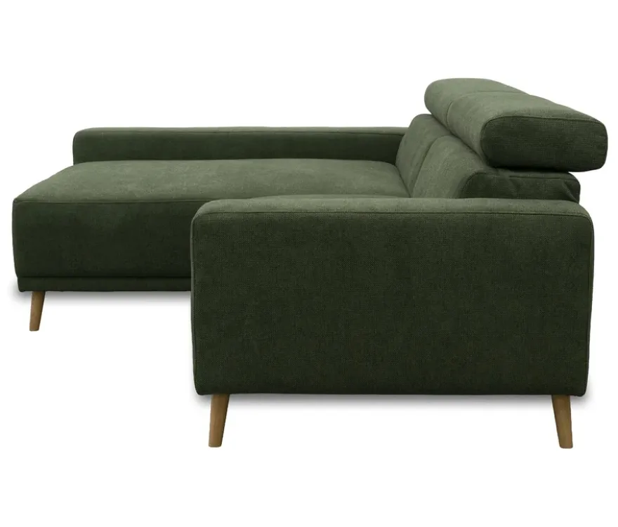 DOMO Sofa »Malmö«, Longchair links, mit Kopfteilverstellung, grün/holz