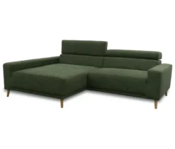 DOMO Sofa »Malmö«, Longchair links, mit Kopfteilverstellung, grün/holz