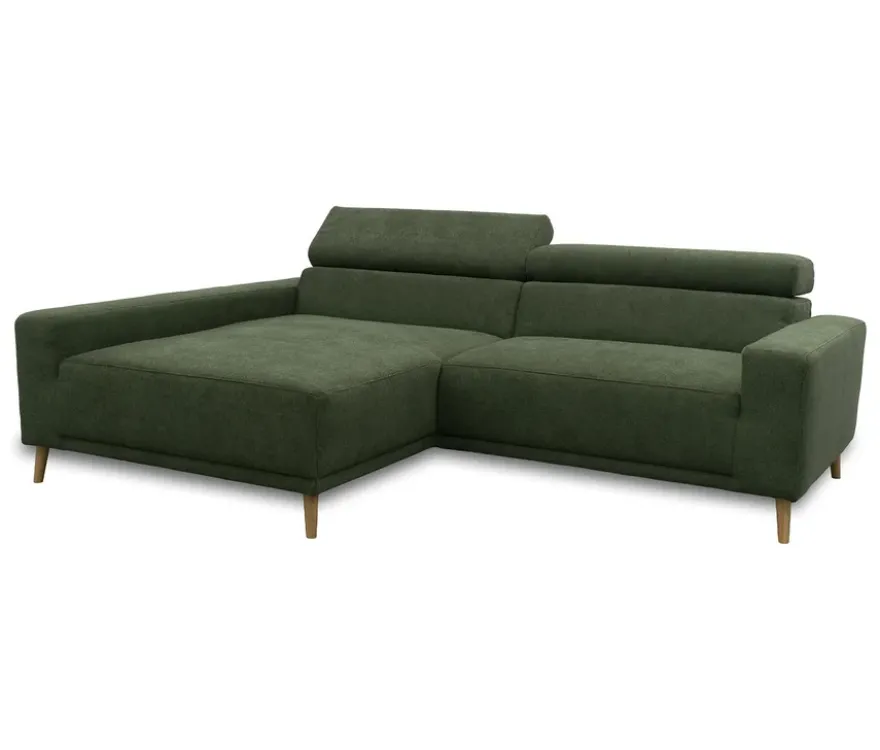 DOMO Sofa »Malmö«, Longchair links, mit Kopfteilverstellung, grün/holz