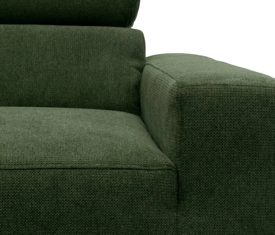 DOMO Sofa »Malmö«, Longchair links, mit Kopfteilverstellung, grün/holz