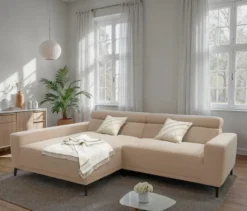 DOMO Sofa »Malmö«, Longchair links, mit Kopfteilverstellung, creme