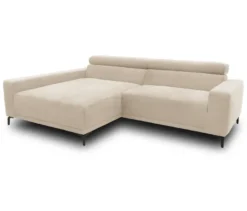 DOMO Sofa »Malmö«, Longchair links, mit Kopfteilverstellung, creme