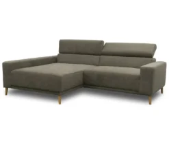 DOMO Sofa »Malmö«, Longchair links, mit Kopfteilverstellung, grau/holz