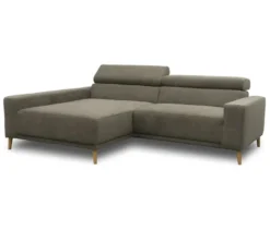DOMO Sofa »Malmö«, Longchair links, mit Kopfteilverstellung, grau/holz