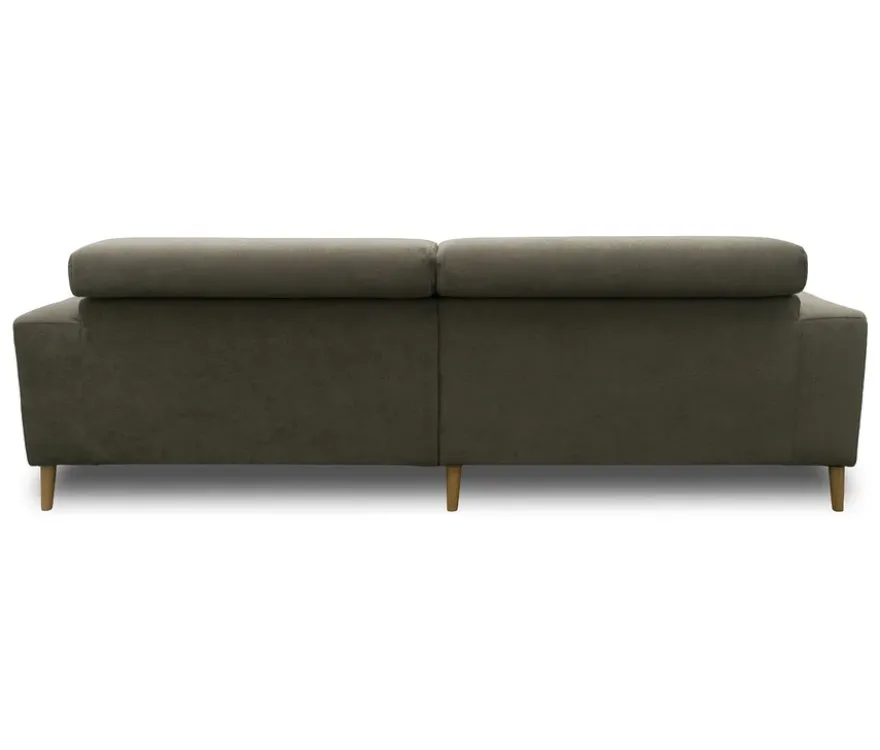 DOMO Sofa »Malmö«, Longchair links, mit Kopfteilverstellung, grau/holz
