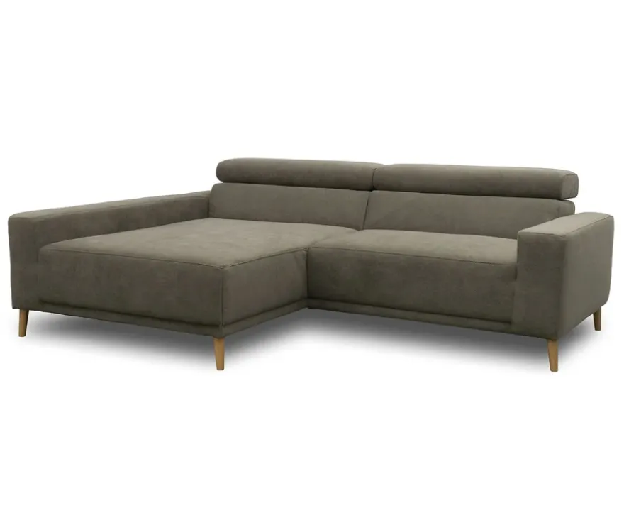 DOMO Sofa »Malmö«, Longchair links, mit Kopfteilverstellung, grau/holz