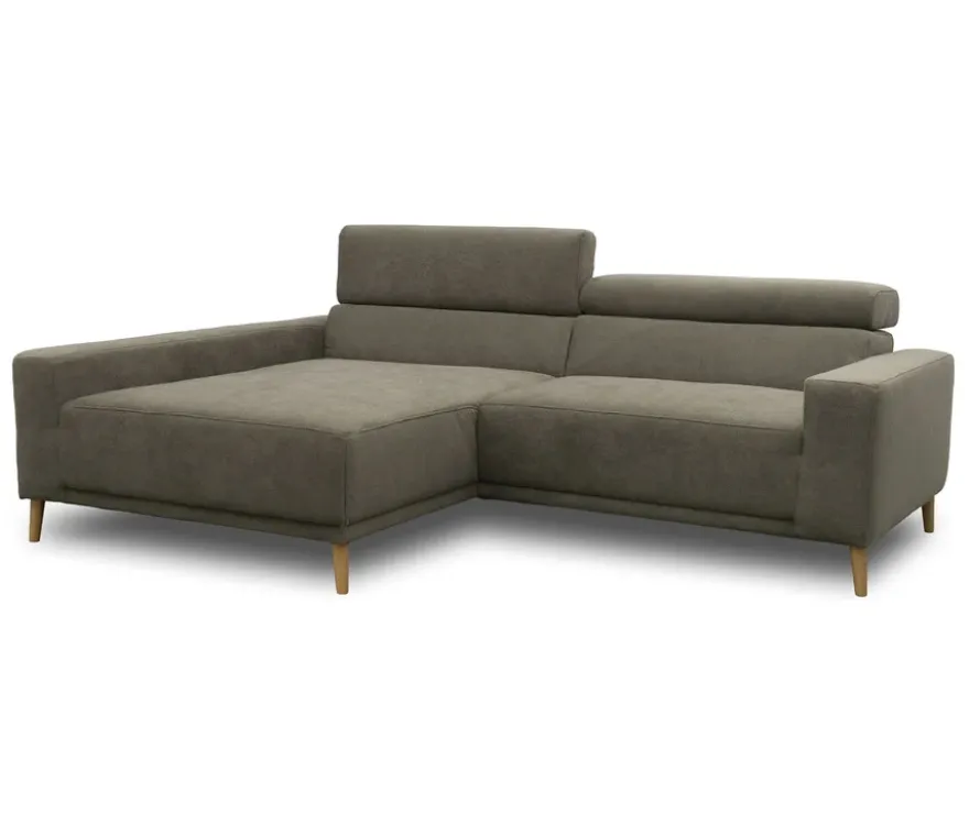 DOMO Sofa »Malmö«, Longchair links, mit Kopfteilverstellung, grau/holz