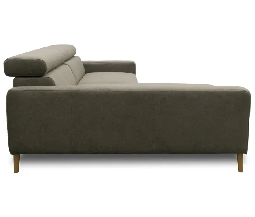 DOMO Sofa »Malmö«, Longchair links, mit Kopfteilverstellung, grau/holz