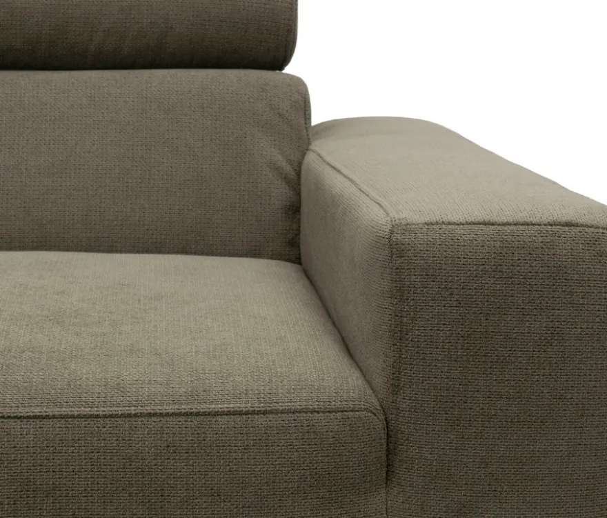 DOMO Sofa »Malmö«, Longchair links, mit Kopfteilverstellung, grau/holz