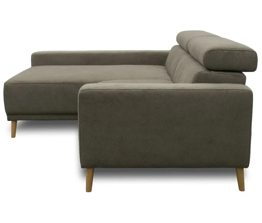 DOMO Sofa »Malmö«, Longchair links, mit Kopfteilverstellung, grau/holz