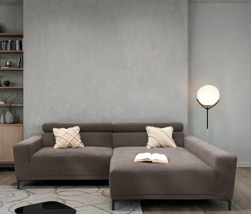 DOMO Sofa »Malmö«, Longchair rechts, mit Kopfteilverstellung, grau