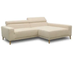 DOMO Sofa »Malmö«, Longchair rechts, mit Kopfteilverstellung, creme/holz