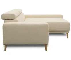DOMO Sofa »Malmö«, Longchair rechts, mit Kopfteilverstellung, creme/holz