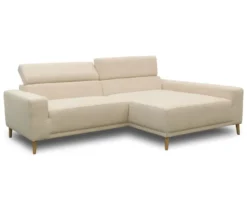 DOMO Sofa »Malmö«, Longchair rechts, mit Kopfteilverstellung, creme/holz