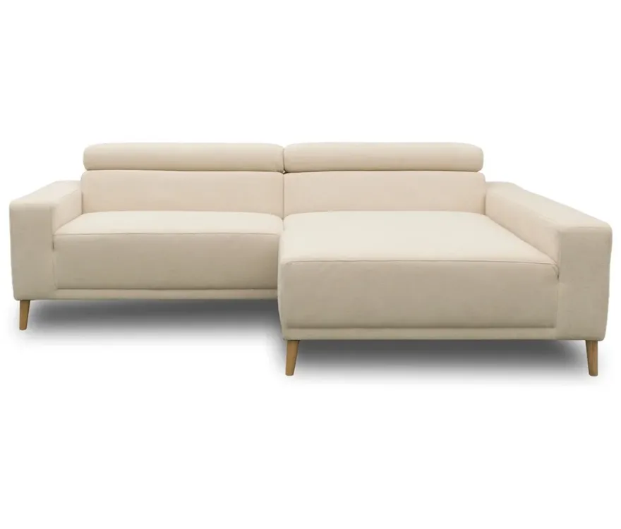 DOMO Sofa »Malmö«, Longchair rechts, mit Kopfteilverstellung, creme/holz