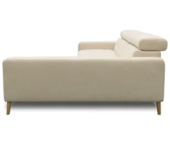 DOMO Sofa »Malmö«, Longchair rechts, mit Kopfteilverstellung, creme/holz