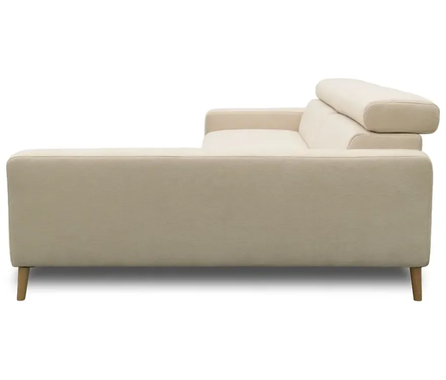DOMO Sofa »Malmö«, Longchair rechts, mit Kopfteilverstellung, creme/holz