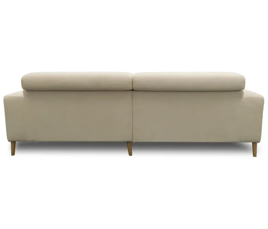 DOMO Sofa »Malmö«, Longchair rechts, mit Kopfteilverstellung, creme/holz