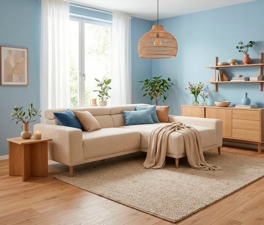 DOMO Sofa »Malmö«, Longchair rechts, mit Kopfteilverstellung, creme/holz