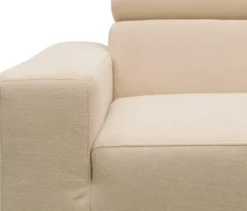 DOMO Sofa »Malmö«, Longchair rechts, mit Kopfteilverstellung, creme/holz