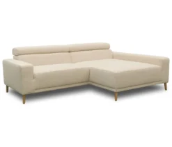 DOMO Sofa »Malmö«, Longchair rechts, mit Kopfteilverstellung, creme/holz