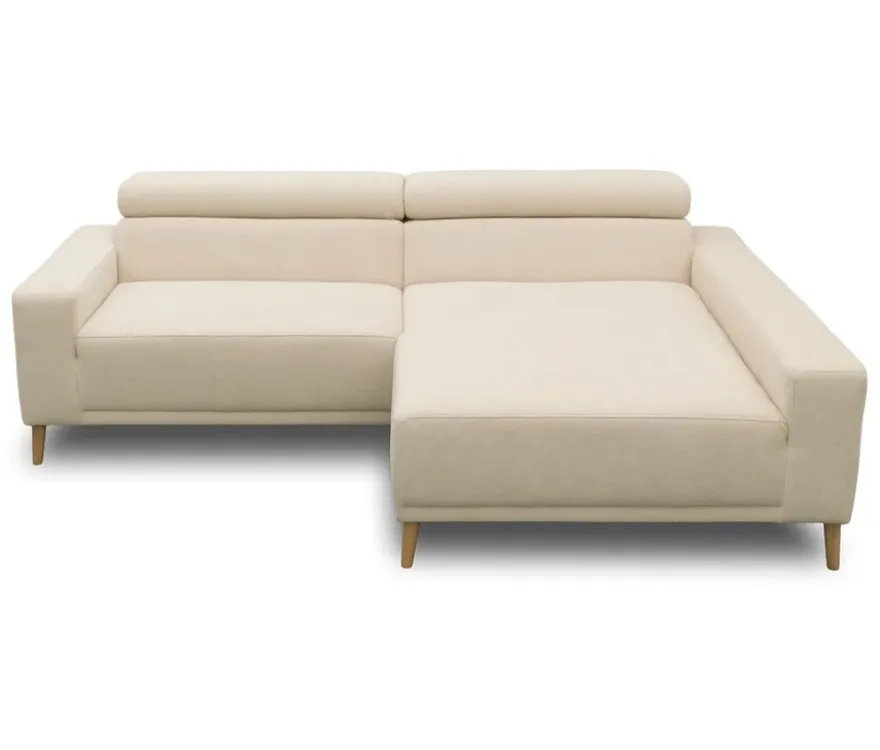 DOMO Sofa »Malmö«, Longchair rechts, mit Kopfteilverstellung, creme/holz