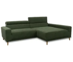 DOMO Sofa »Malmö«, Longchair rechts, mit Kopfteilverstellung, grün/holz