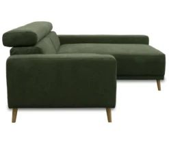 DOMO Sofa »Malmö«, Longchair rechts, mit Kopfteilverstellung, grün/holz
