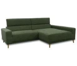 DOMO Sofa »Malmö«, Longchair rechts, mit Kopfteilverstellung, grün/holz
