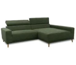 DOMO Sofa »Malmö«, Longchair rechts, mit Kopfteilverstellung, grün/holz